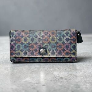 Coach Waverly Signature C Coated Canvas Accordion Zip Around Wallet, Navy Multi